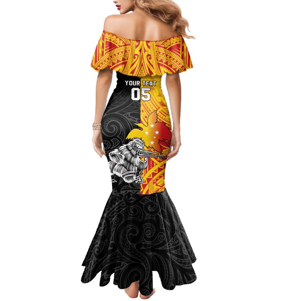 New Zealand And Papua New Guinea Rugby Custom Mermaid Dress Maori Kiwi With Bird of Paradise LT05 - Polynesian Pride