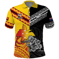 New Zealand And Papua New Guinea Rugby Custom Polo Shirt Maori Kiwi With Bird of Paradise LT05 Black - Polynesian Pride