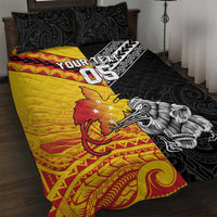 New Zealand And Papua New Guinea Rugby Custom Quilt Bed Set Maori Kiwi With Bird of Paradise LT05 Black - Polynesian Pride