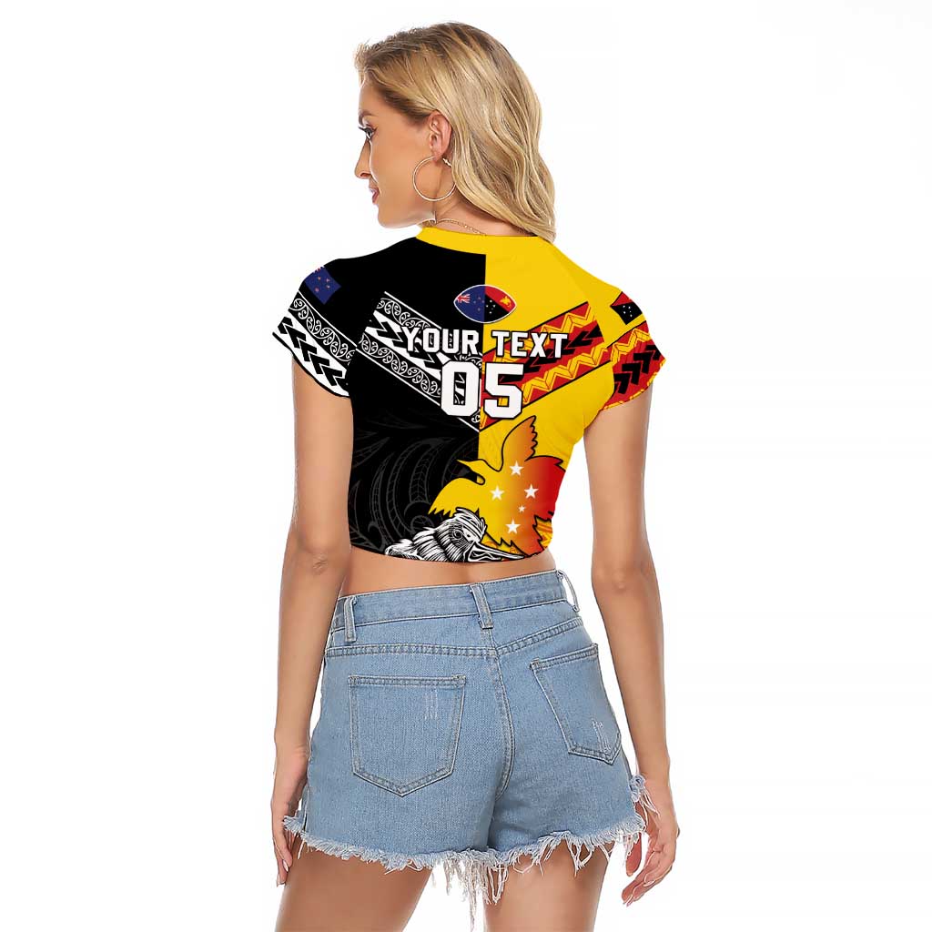 New Zealand And Papua New Guinea Rugby Custom Raglan Cropped T Shirt Maori Kiwi With Bird of Paradise LT05 - Polynesian Pride