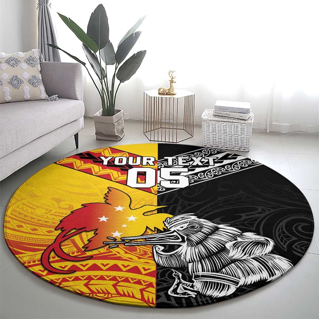New Zealand And Papua New Guinea Rugby Custom Round Carpet Maori Kiwi With Bird of Paradise LT05 - Polynesian Pride