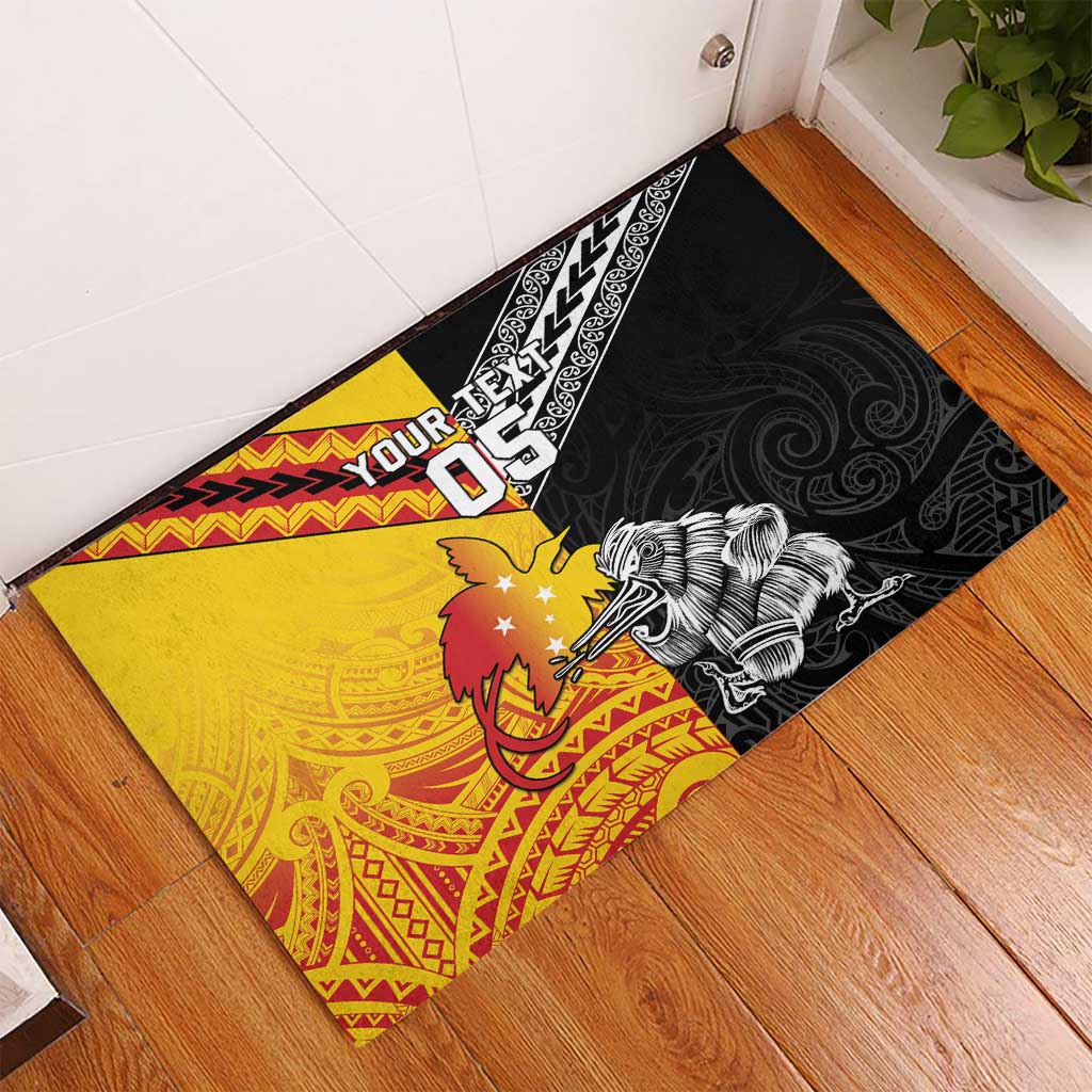 New Zealand And Papua New Guinea Rugby Custom Rubber Doormat Maori Kiwi With Bird of Paradise LT05 - Polynesian Pride