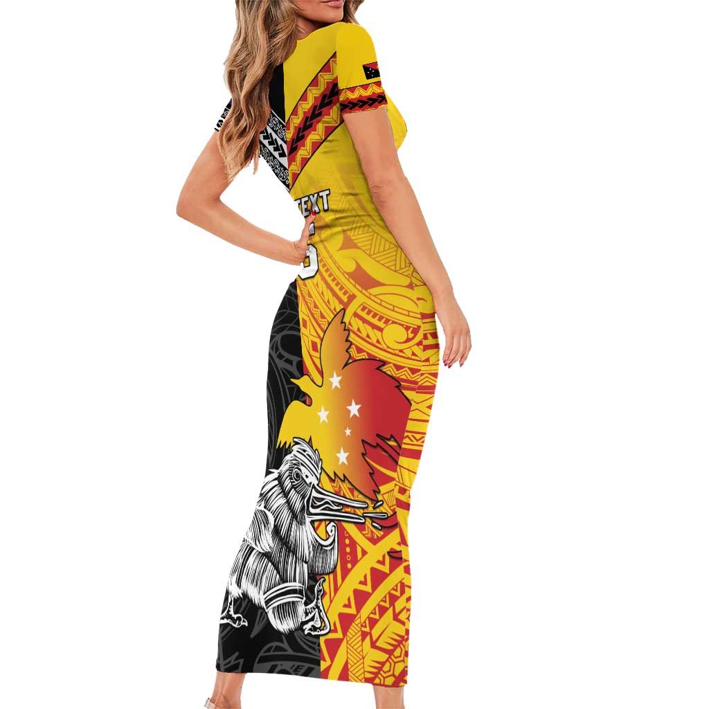 New Zealand And Papua New Guinea Rugby Custom Short Sleeve Bodycon Dress Maori Kiwi With Bird of Paradise LT05 - Polynesian Pride