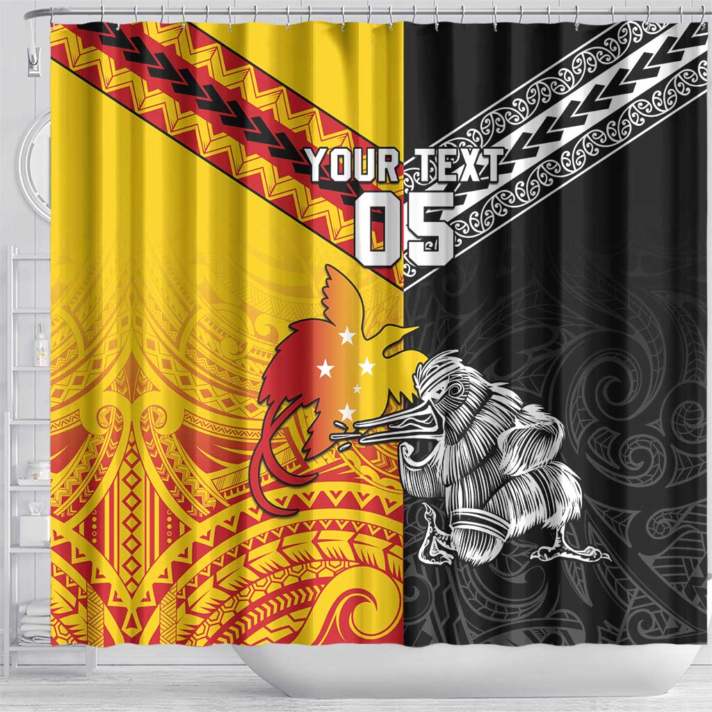 New Zealand And Papua New Guinea Rugby Custom Shower Curtain Maori Kiwi With Bird of Paradise LT05 - Polynesian Pride