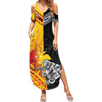 New Zealand And Papua New Guinea Rugby Custom Summer Maxi Dress Maori Kiwi With Bird of Paradise LT05 Women Black - Polynesian Pride