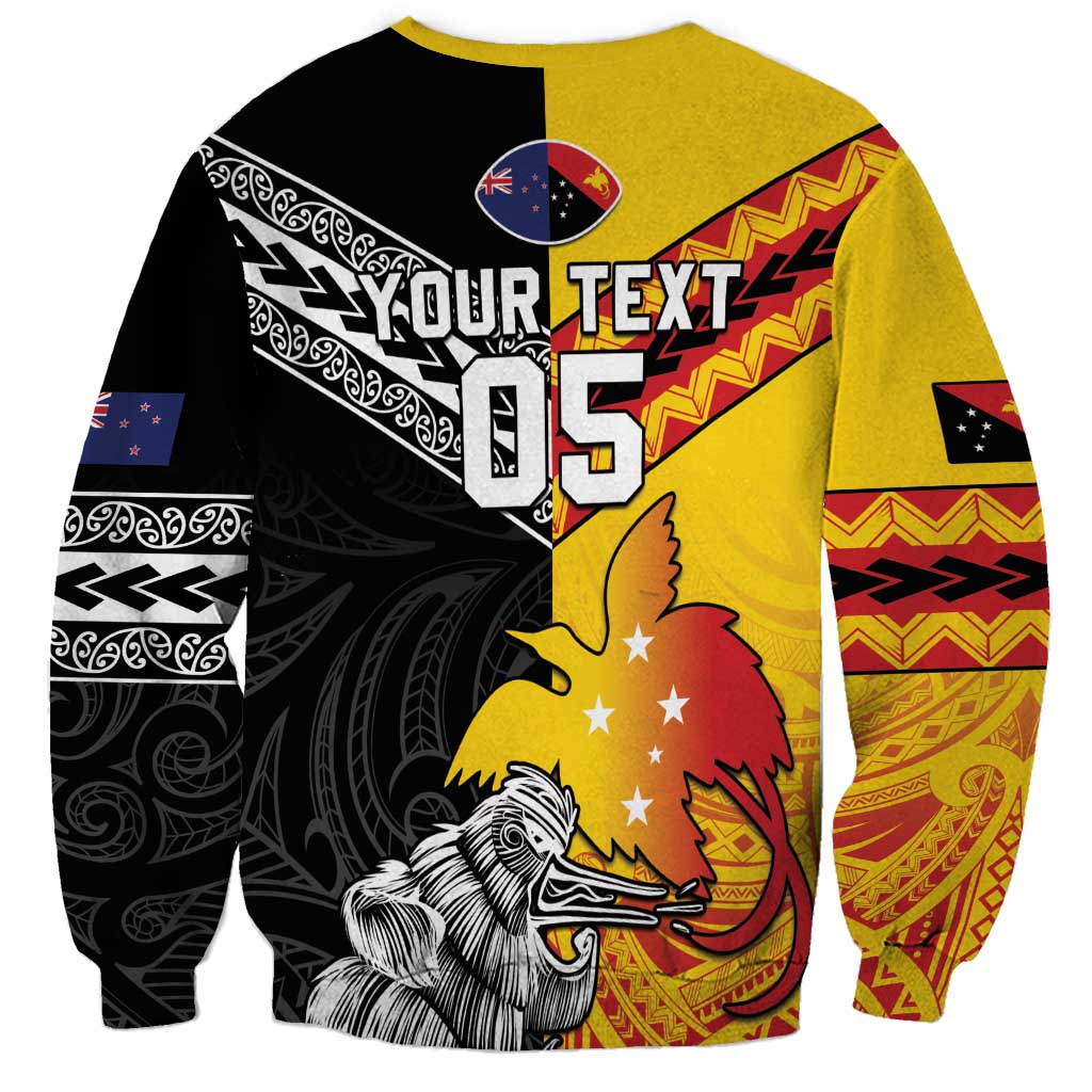 New Zealand And Papua New Guinea Rugby Custom Sweatshirt Maori Kiwi With Bird of Paradise LT05 - Polynesian Pride