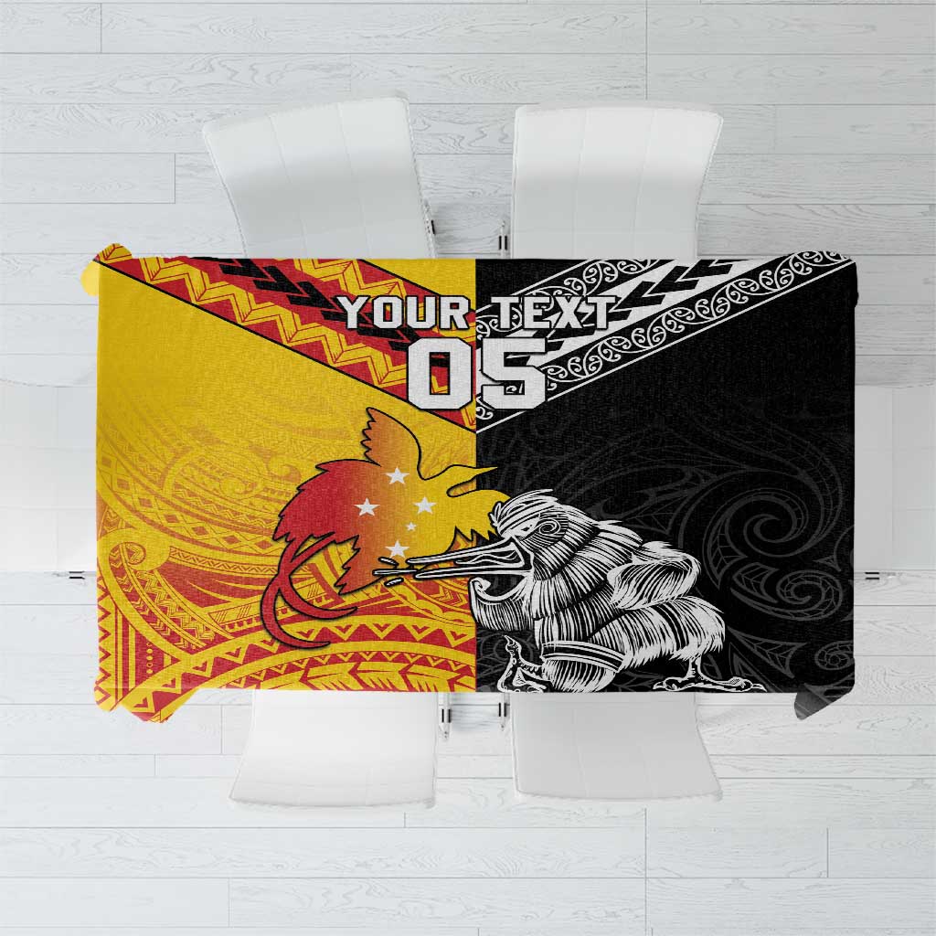 New Zealand And Papua New Guinea Rugby Custom Tablecloth Maori Kiwi With Bird of Paradise LT05 Black - Polynesian Pride