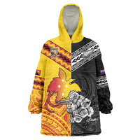 New Zealand And Papua New Guinea Rugby Custom Wearable Blanket Hoodie Maori Kiwi With Bird of Paradise LT05 One Size Black - Polynesian Pride