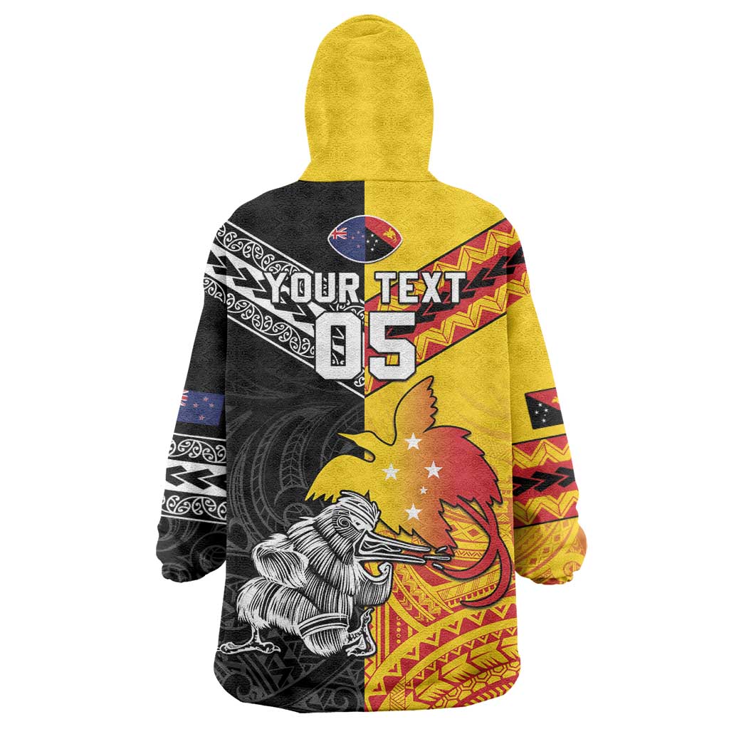 New Zealand And Papua New Guinea Rugby Custom Wearable Blanket Hoodie Maori Kiwi With Bird of Paradise LT05 - Polynesian Pride