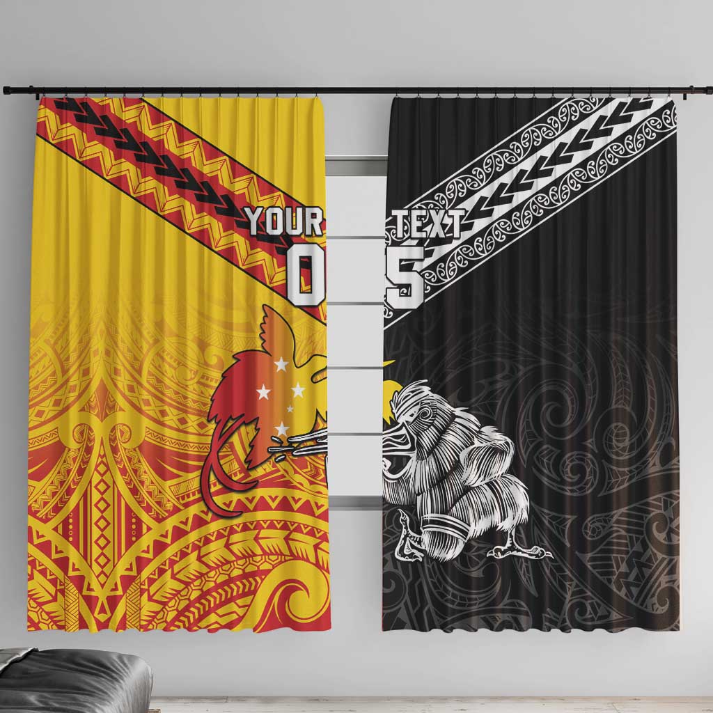 New Zealand And Papua New Guinea Rugby Custom Window Curtain Maori Kiwi With Bird of Paradise LT05 With Hooks Black - Polynesian Pride