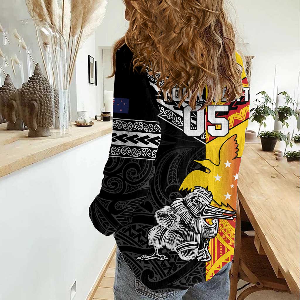 New Zealand And Papua New Guinea Rugby Custom Women Casual Shirt Maori Kiwi With Bird of Paradise LT05 - Polynesian Pride
