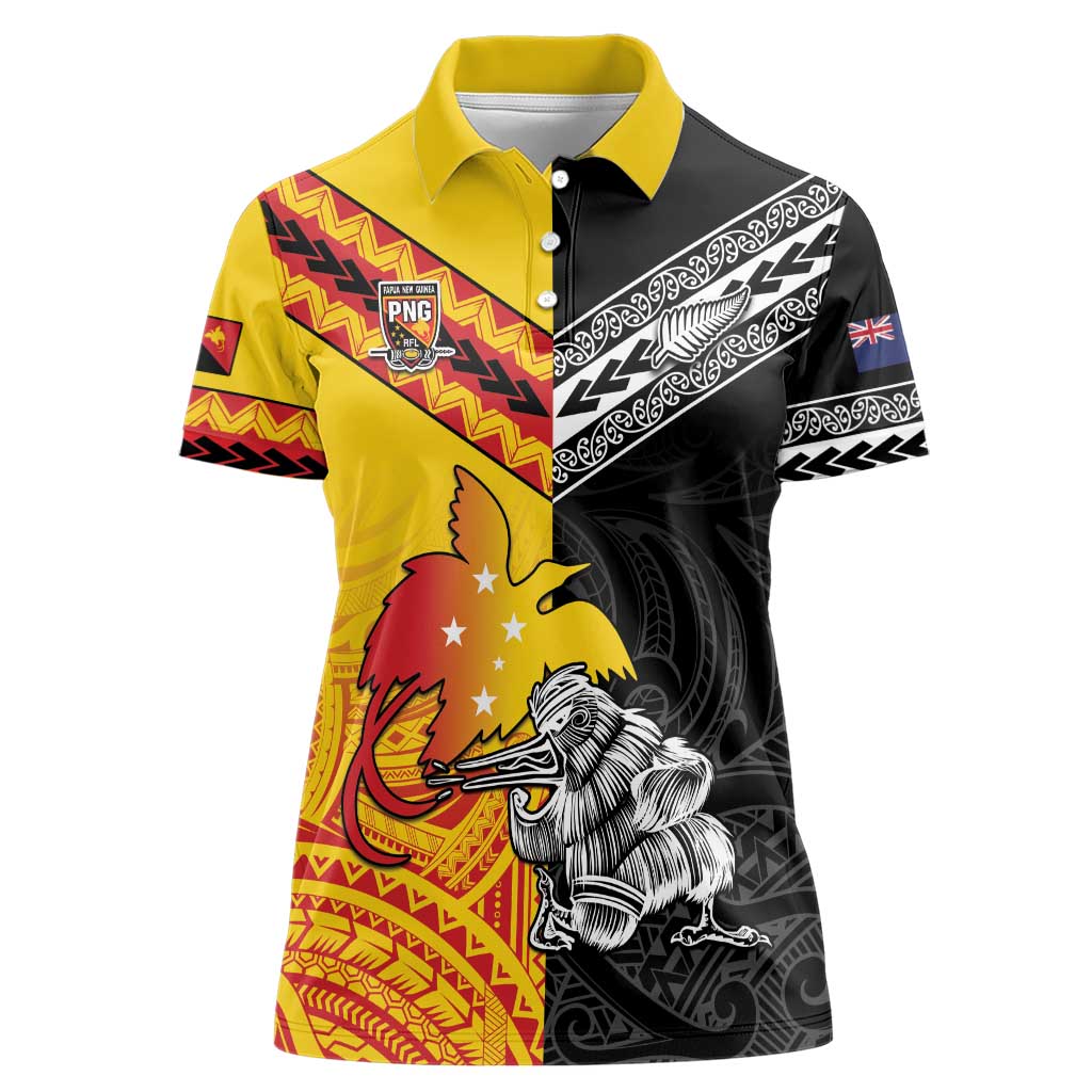 New Zealand And Papua New Guinea Rugby Custom Women Polo Shirt Maori Kiwi With Bird of Paradise LT05 Female Black - Polynesian Pride
