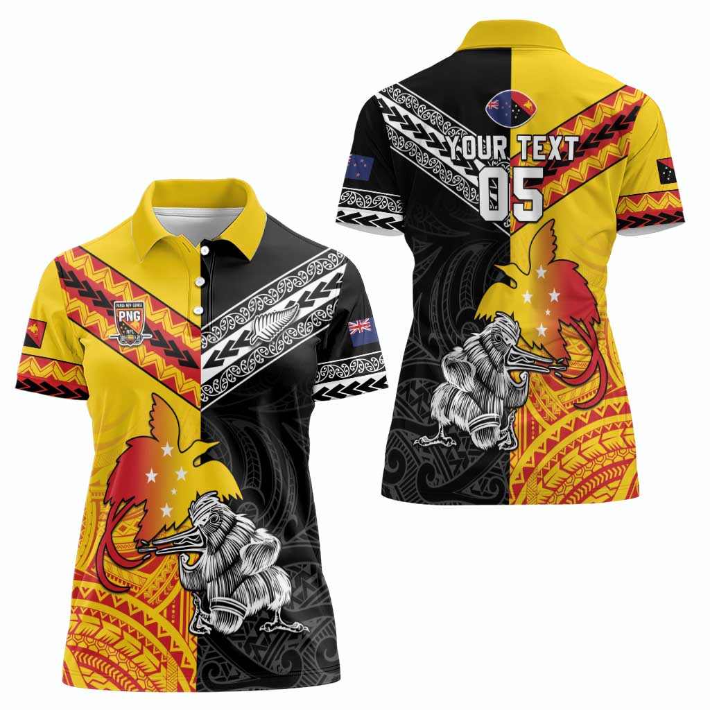 New Zealand And Papua New Guinea Rugby Custom Women Polo Shirt Maori Kiwi With Bird of Paradise LT05 - Polynesian Pride