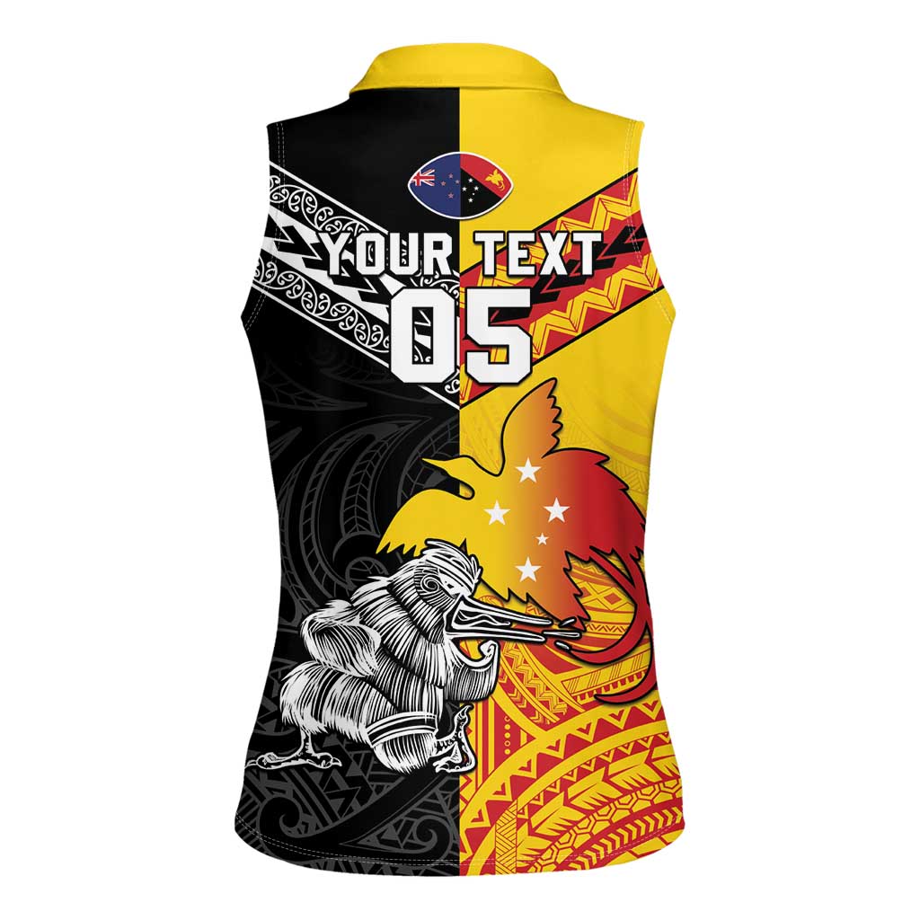New Zealand And Papua New Guinea Rugby Custom Women Sleeveless Polo Shirt Maori Kiwi With Bird of Paradise LT05 - Polynesian Pride