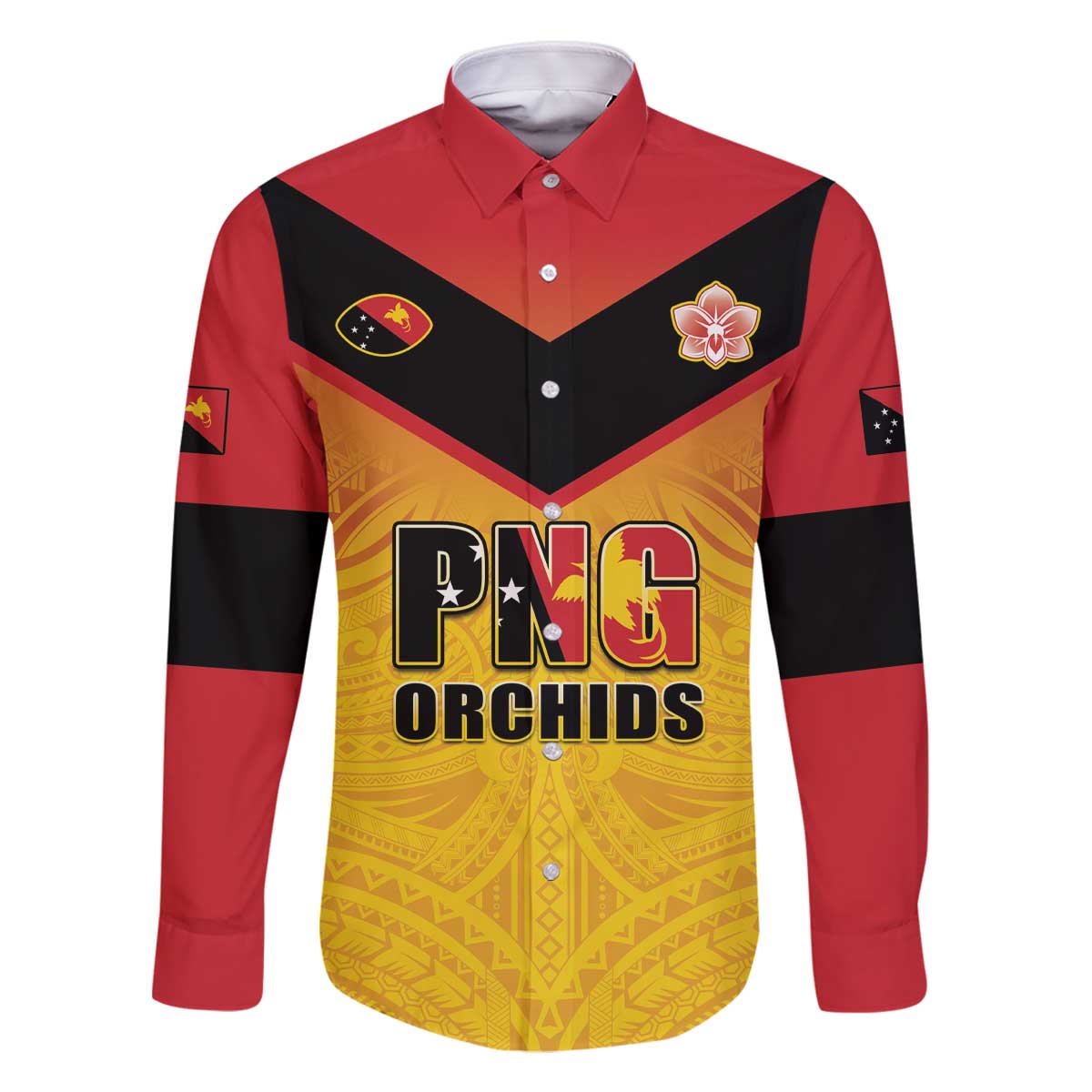 Papua New Guinea Rugby Custom Family Matching Off The Shoulder Long Sleeve Dress and Hawaiian Shirt Go Orchids Pacific Champions LT05 Dad's Shirt - Long Sleeve Yellow - Polynesian Pride
