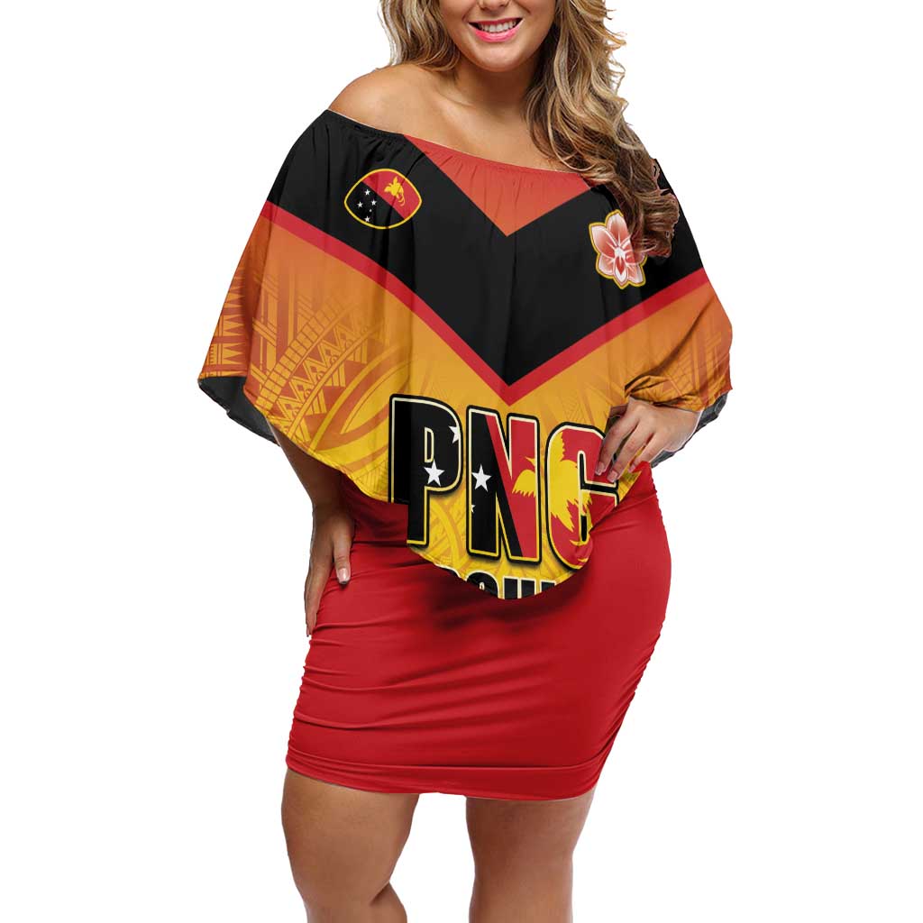 Papua New Guinea Rugby Custom Family Matching Off Shoulder Short Dress and Hawaiian Shirt Go Orchids Pacific Champions LT05 Mom's Dress Yellow - Polynesian Pride