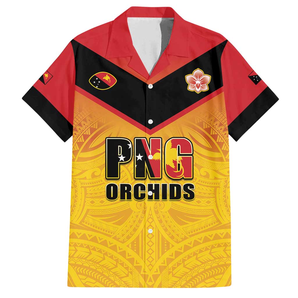 Papua New Guinea Rugby Custom Family Matching Summer Maxi Dress and Hawaiian Shirt Go Orchids Pacific Champions LT05 Dad's Shirt - Short Sleeve Yellow - Polynesian Pride