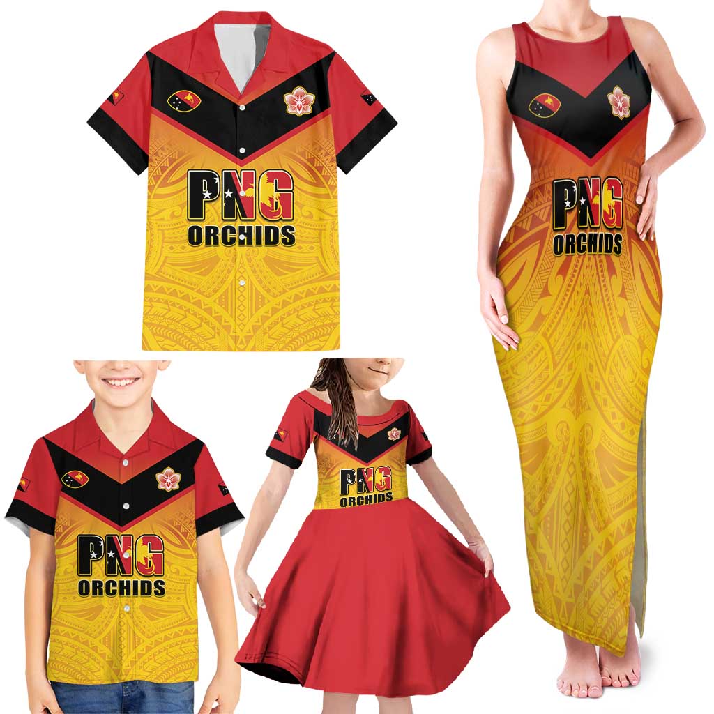 Papua New Guinea Rugby Custom Family Matching Tank Maxi Dress and Hawaiian Shirt Go Orchids Pacific Champions LT05 - Polynesian Pride