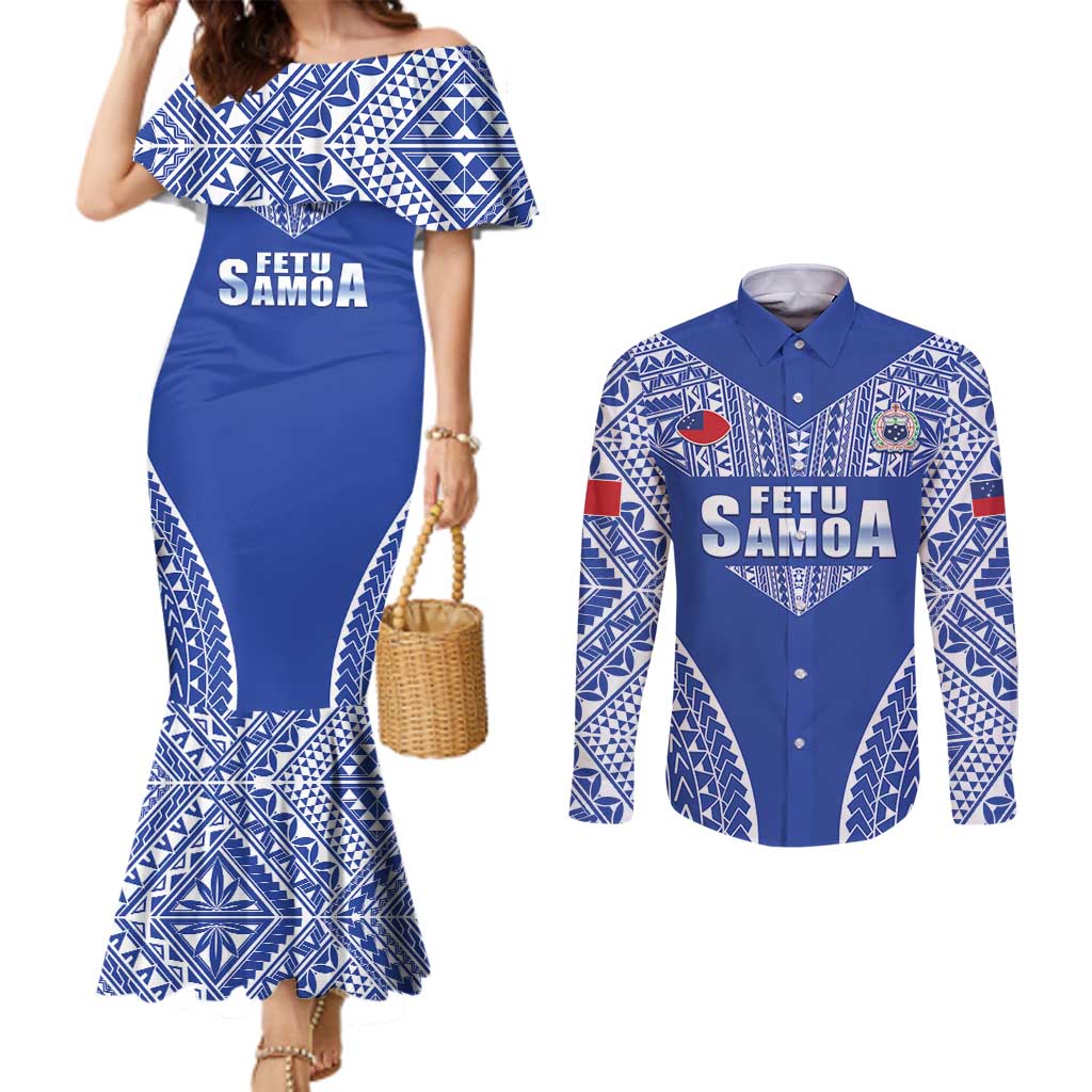 Fetu Samoa Rugby Custom Couples Matching Mermaid Dress and Long Sleeve Button Shirt Go Champions