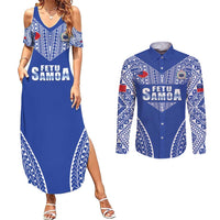 Fetu Samoa Rugby Custom Couples Matching Summer Maxi Dress and Long Sleeve Button Shirt Go Champions