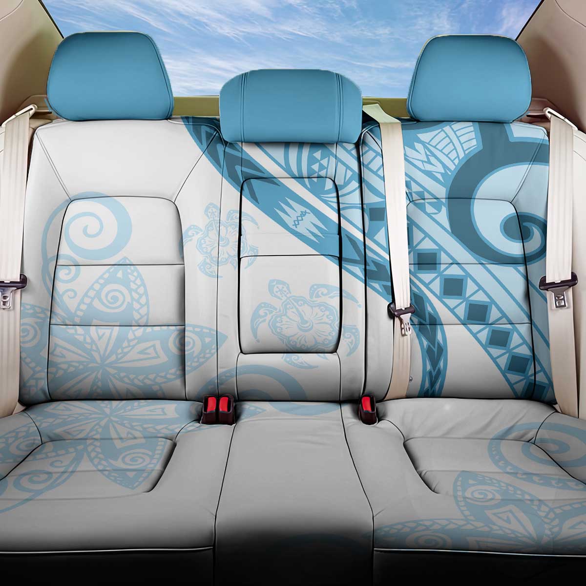 Blue Polynesian Tribal Turtle Floral Pattern Back Car Seat Cover LT05 One Size Blue - Polynesian Pride
