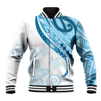 Blue Polynesian Tribal Turtle Floral Pattern Baseball Jacket