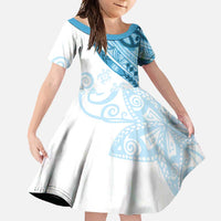 Blue Polynesian Tribal Turtle Floral Pattern Family Matching Mermaid Dress and Hawaiian Shirt