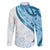 Blue Polynesian Tribal Turtle Floral Pattern Family Matching Off The Shoulder Long Sleeve Dress and Hawaiian Shirt