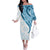 Blue Polynesian Tribal Turtle Floral Pattern Family Matching Off The Shoulder Long Sleeve Dress and Hawaiian Shirt