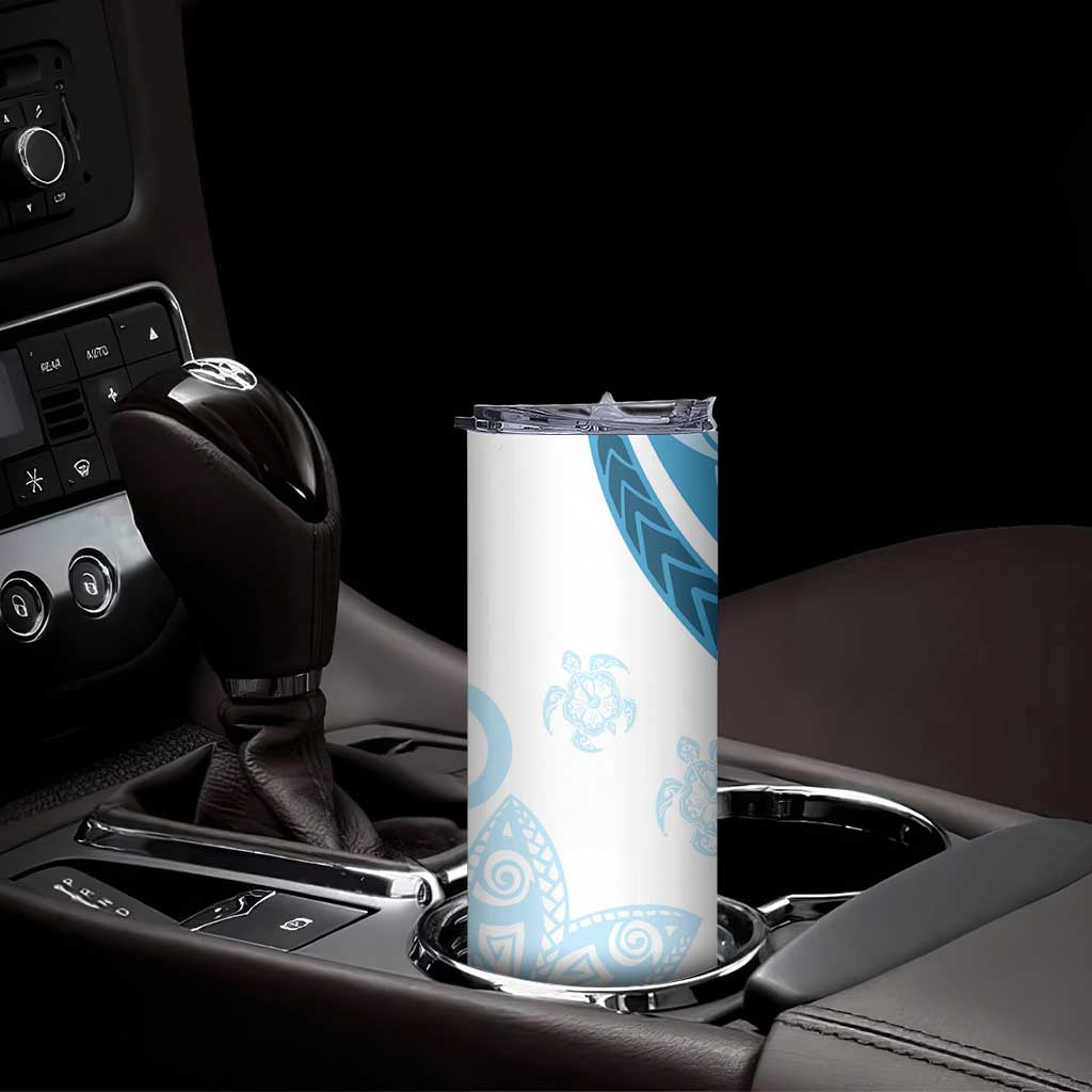 Blue Polynesian Tribal Turtle Floral Pattern Skinny Tumbler