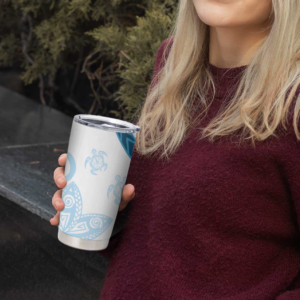 Blue Polynesian Tribal Turtle Floral Pattern Tumbler Cup