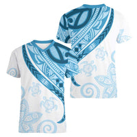 Blue Polynesian Tribal Turtle Floral Pattern Women V-Neck T-Shirt