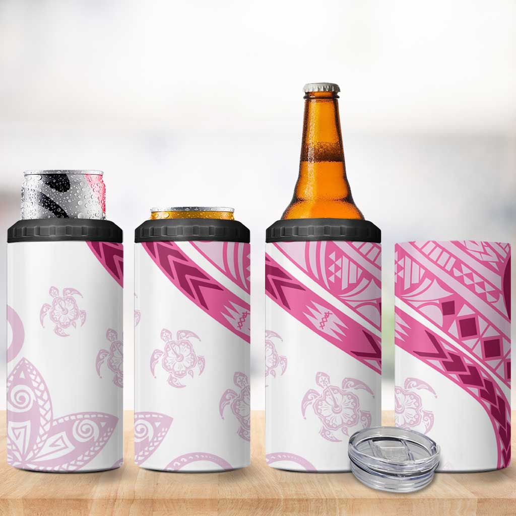 Rose Pink Polynesian Tribal Turtle Floral Pattern 4 in 1 Can Cooler Tumbler