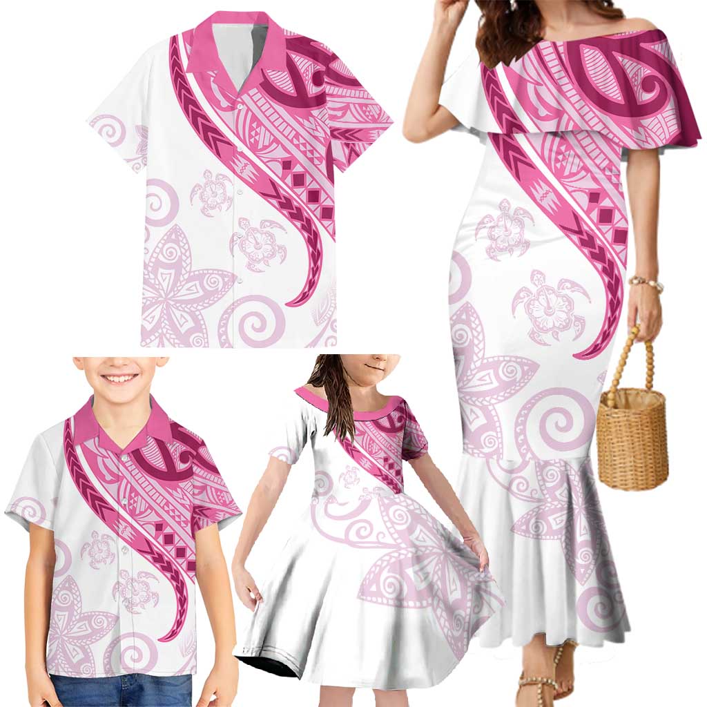 Rose Pink Polynesian Tribal Turtle Floral Pattern Family Matching Mermaid Dress and Hawaiian Shirt LT05 - Polynesian Pride