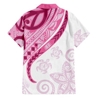 Rose Pink Polynesian Tribal Turtle Floral Pattern Family Matching Off The Shoulder Long Sleeve Dress and Hawaiian Shirt LT05 - Polynesian Pride