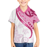 Rose Pink Polynesian Tribal Turtle Floral Pattern Family Matching Off The Shoulder Long Sleeve Dress and Hawaiian Shirt LT05 Son's Shirt Pink - Polynesian Pride
