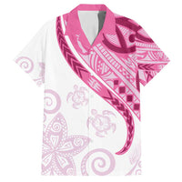 Rose Pink Polynesian Tribal Turtle Floral Pattern Family Matching Off Shoulder Short Dress and Hawaiian Shirt