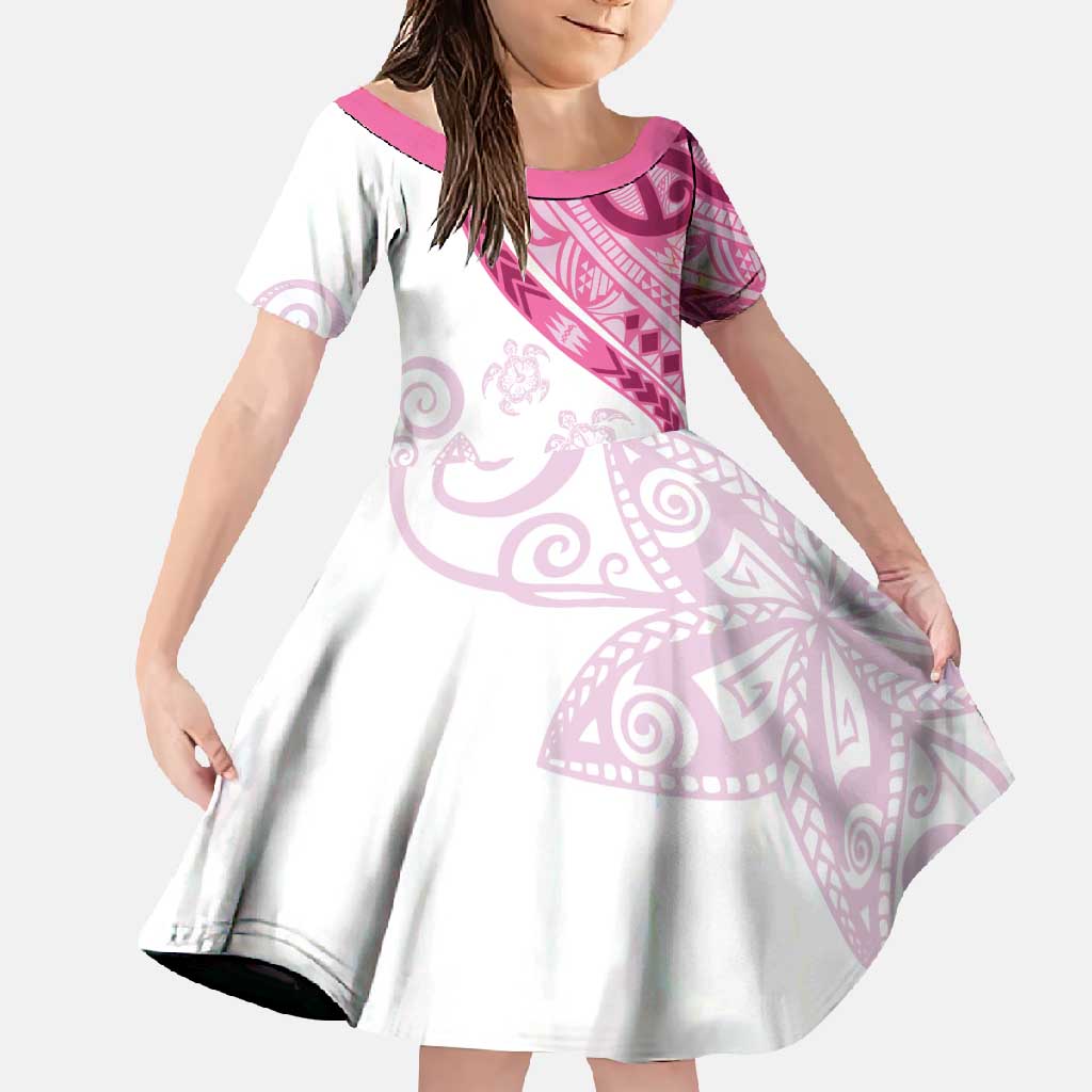 Rose Pink Polynesian Tribal Turtle Floral Pattern Family Matching Short Sleeve Bodycon Dress and Hawaiian Shirt