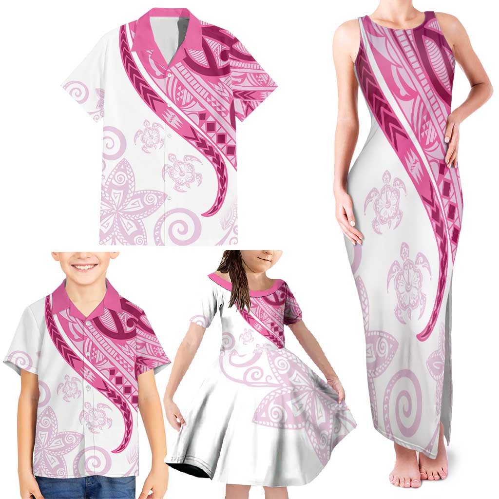 Rose Pink Polynesian Tribal Turtle Floral Pattern Family Matching Tank Maxi Dress and Hawaiian Shirt LT05 - Polynesian Pride