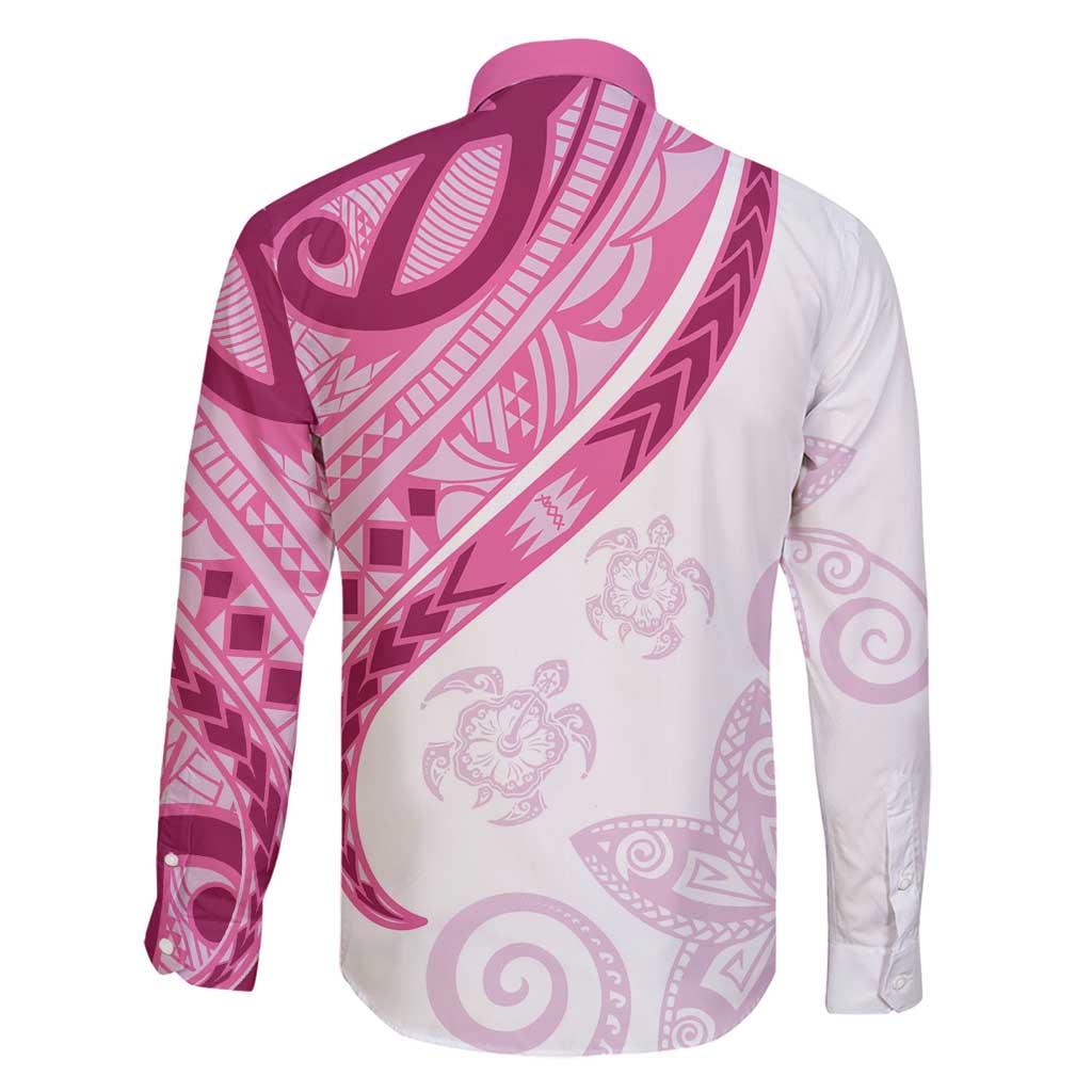 Rose Pink Polynesian Tribal Turtle Floral Pattern Family Matching Tank Maxi Dress and Hawaiian Shirt