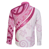 Rose Pink Polynesian Tribal Turtle Floral Pattern Family Matching Tank Maxi Dress and Hawaiian Shirt