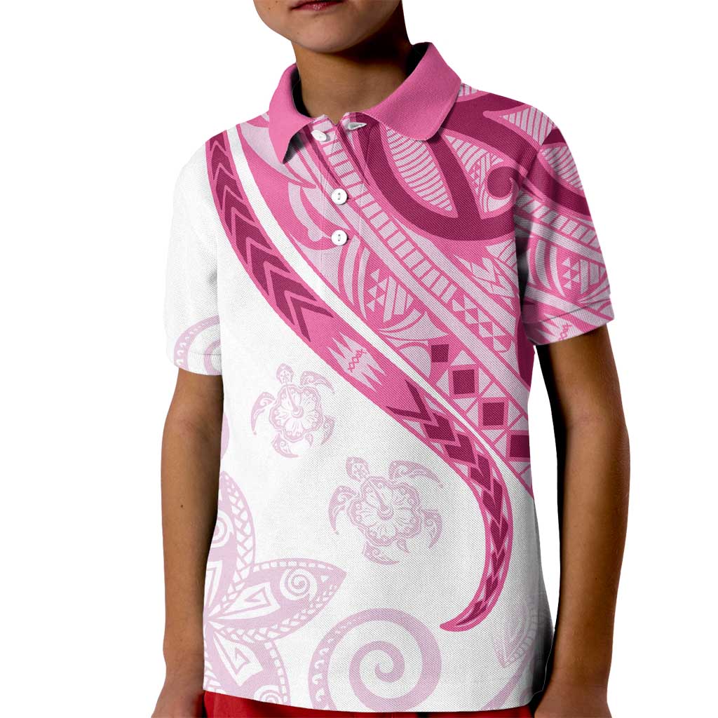 Rose Pink Polynesian Tribal Turtle Floral Pattern Kid Polo Shirt