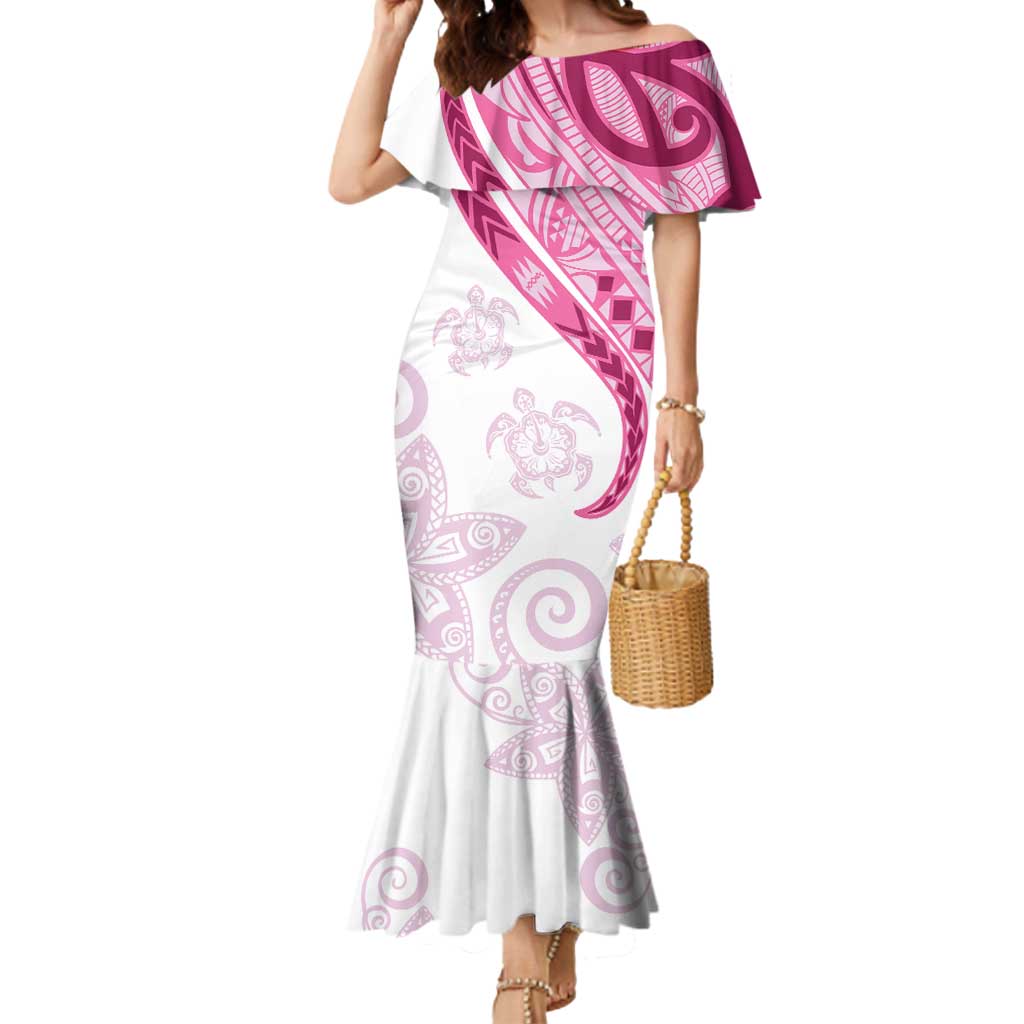 Rose Pink Polynesian Tribal Turtle Floral Pattern Mermaid Dress LT05 Women Pink - Polynesian Pride
