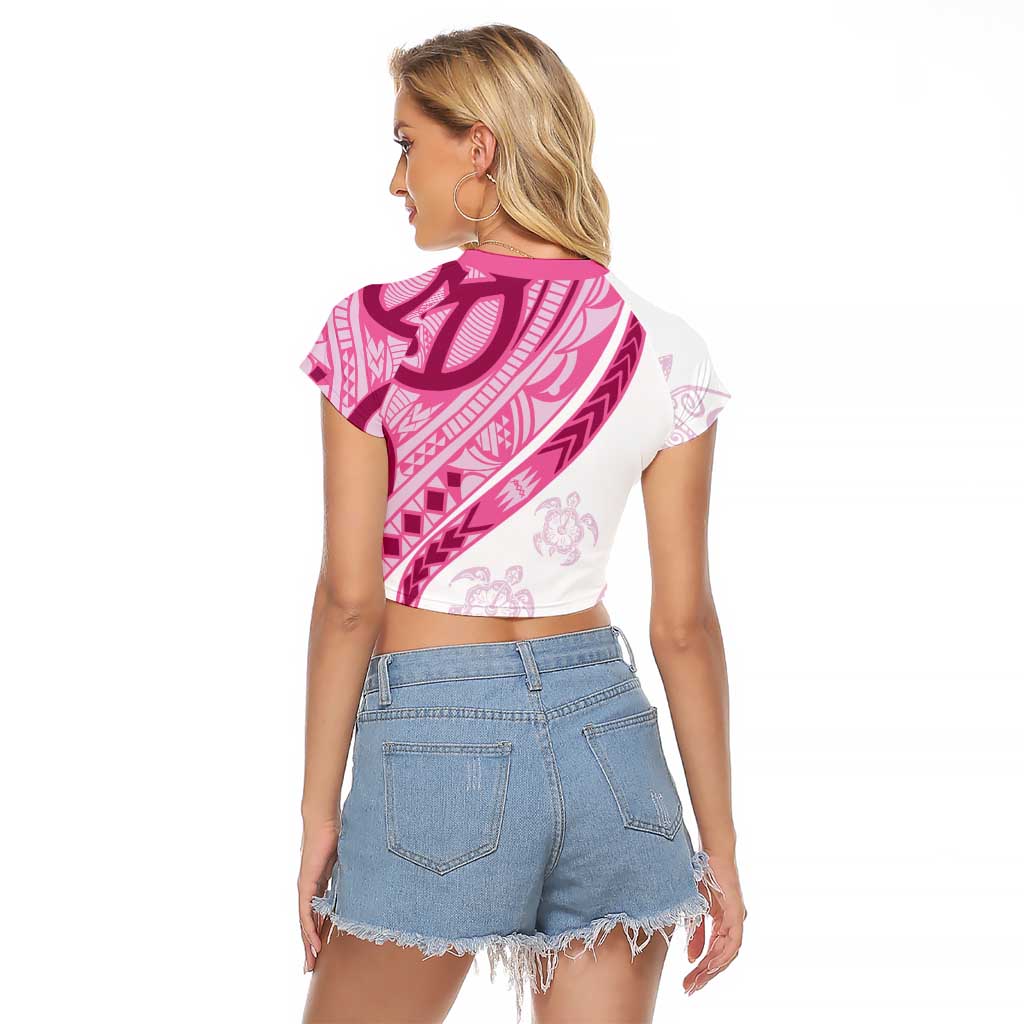 Rose Pink Polynesian Tribal Turtle Floral Pattern Raglan Cropped T Shirt