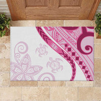 Rose Pink Polynesian Tribal Turtle Floral Pattern Rubber Doormat