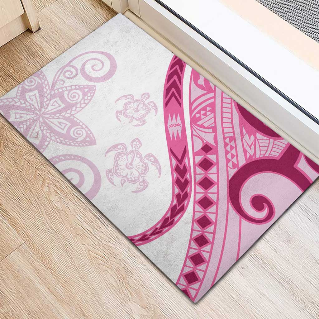 Rose Pink Polynesian Tribal Turtle Floral Pattern Rubber Doormat