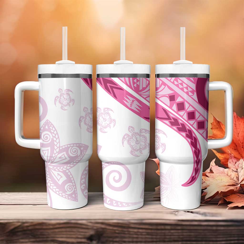 Rose Pink Polynesian Tribal Turtle Floral Pattern Tumbler With Handle