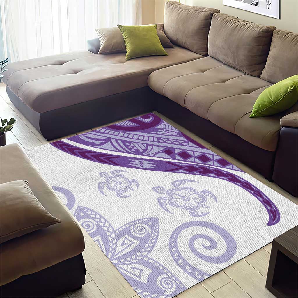 Purple Polynesian Tribal Turtle Floral Pattern Area Rug