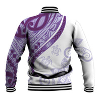 Purple Polynesian Tribal Turtle Floral Pattern Baseball Jacket