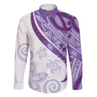 Purple Polynesian Tribal Turtle Floral Pattern Family Matching Mermaid Dress and Hawaiian Shirt